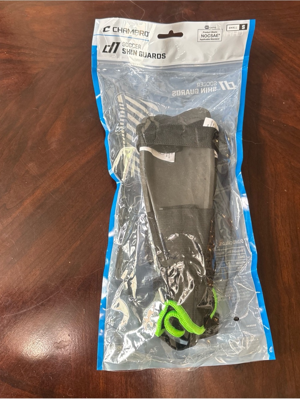 Champro Kids Soccer Shin Guards - Black with Green Accent (Small)